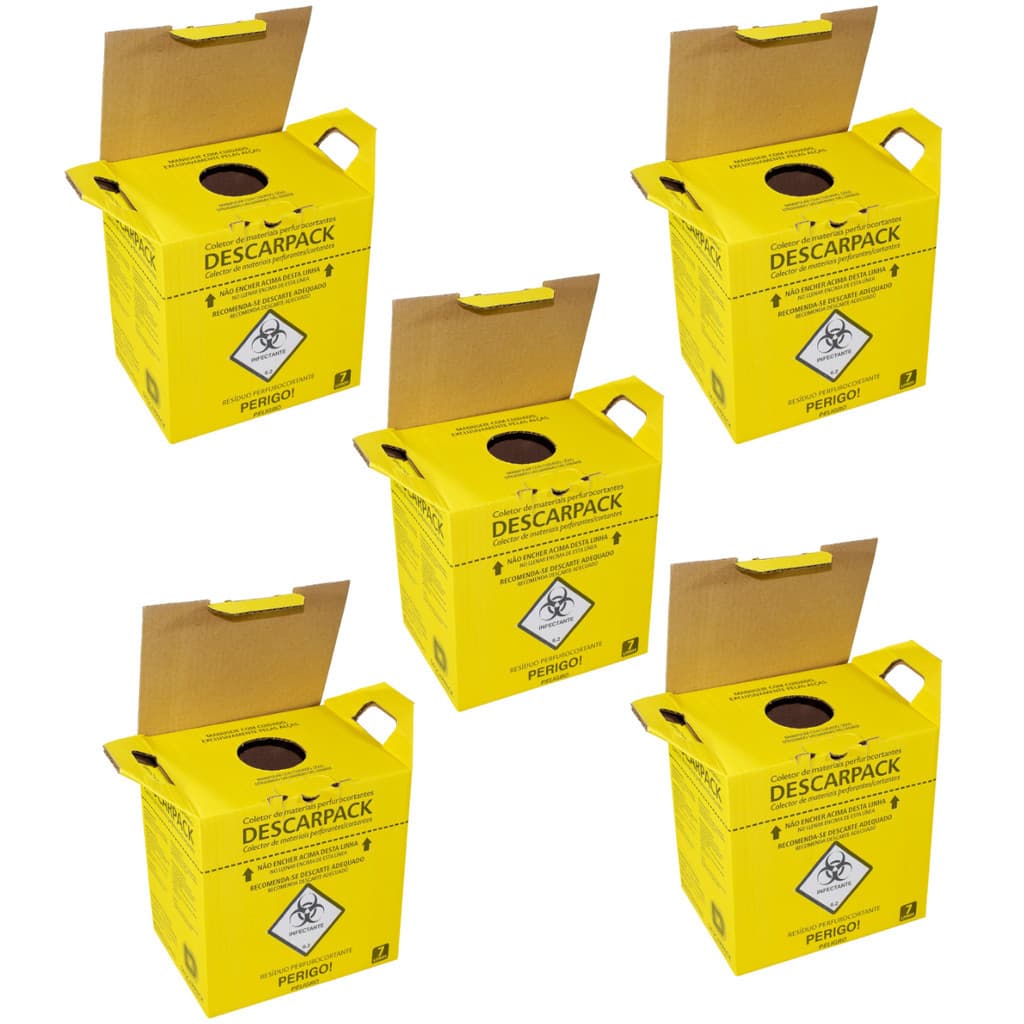 Kit 5 Caixa Coletora 7L Descarpack Material Perfurocortante Descarte Hospitalar