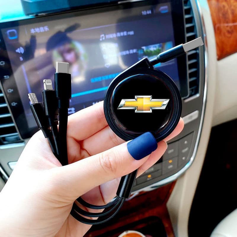 Para Chevrolet Carro cabo 3 em 1 retrátil com USB e carregamento rápido para o Onix Tracker S10 Spin Prisma