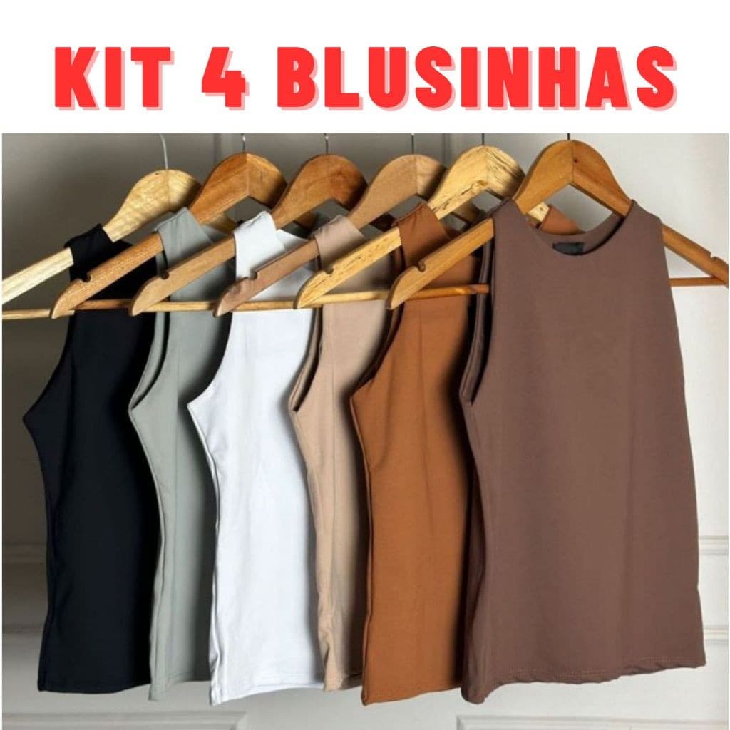 KIT 4 Regatas Basica Casual Blusa Feminina Suplex Duplo Blogueira Tendencia