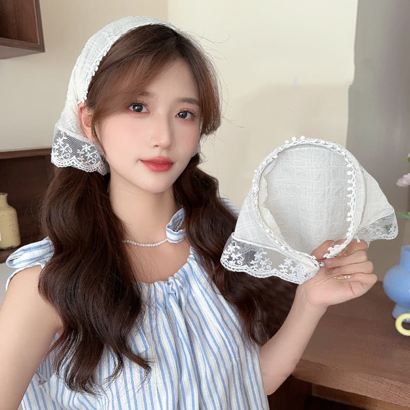 Lenço De Cabeça De Renda Francesa , Acessório De Cabelo Com Foto De Praia Para Mulheres , Faixa Boho Chique