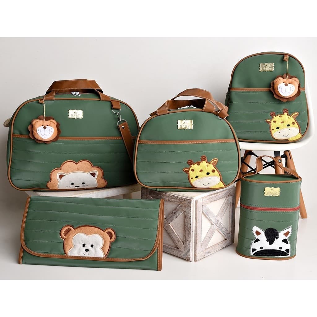 Kit Bolsas 5 Peças de Maternidade Para Bebê Família Bichinhos
