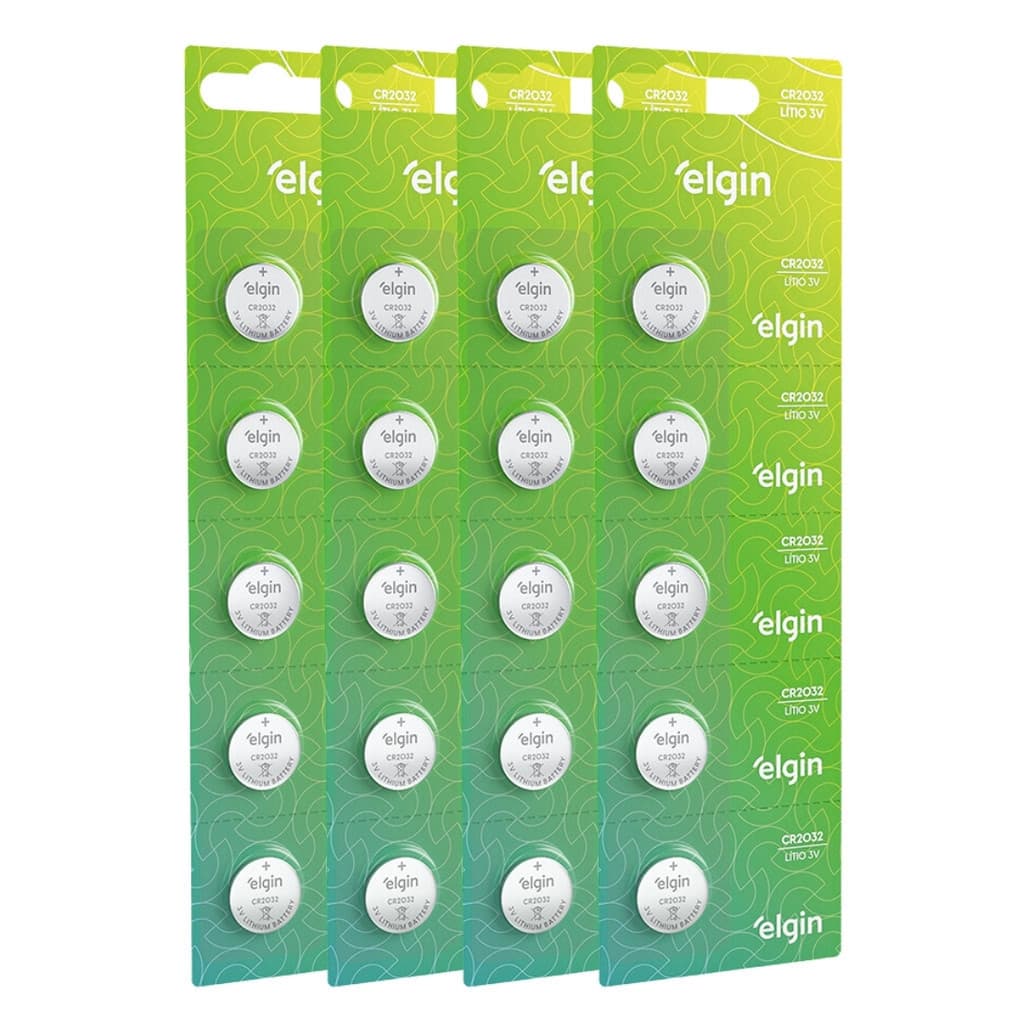 Kit 20 Pilhas Moeda Cr2032 3V Blister Cartela Relógio Elgin