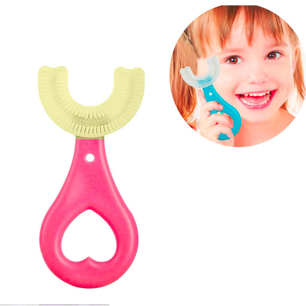 Escova Dental Infantil 360 Graus Anatômica Silicone Limpa Não Machuca Gengiva dentes limpos formato