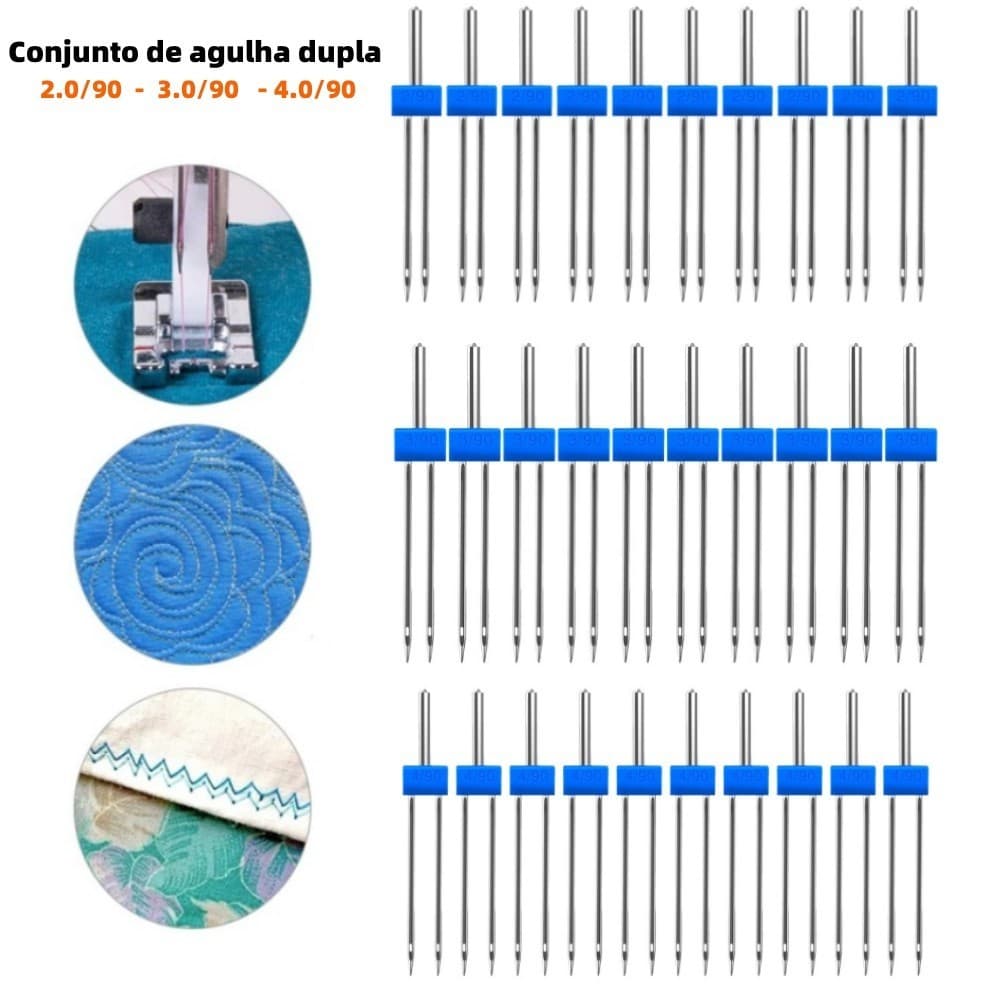 Kit de agulha dupla para máquina de costura doméstica de 2 mm / 3 mm / 4 mm, Universal para agulha de telefone musical