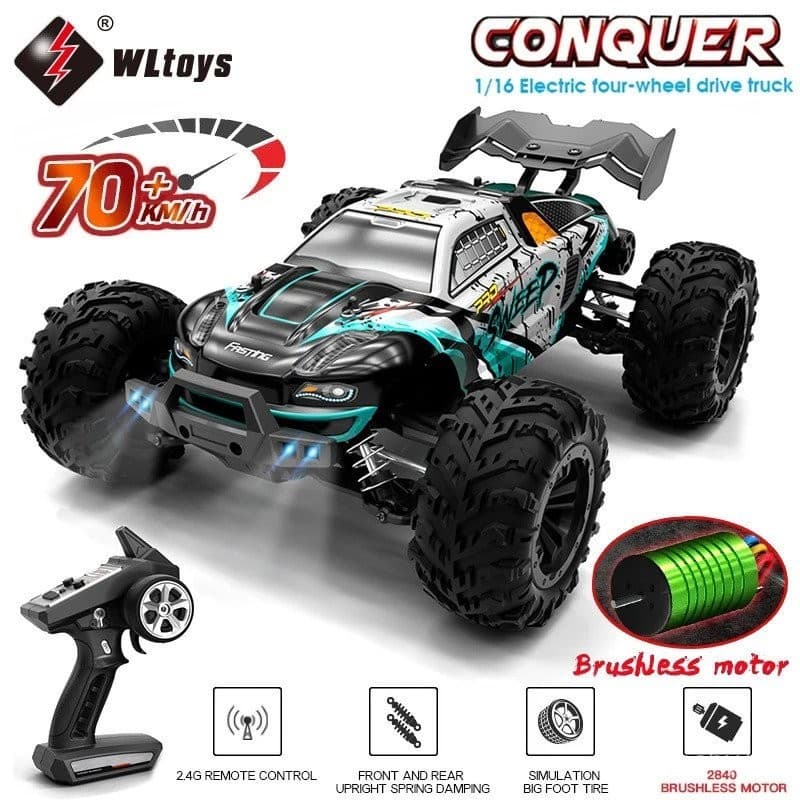 1:16 70 KM/H OU 50 KM/H 4WD RC Car Com LED Controle Remoto Carros de Alta Velocidade Drift Monster Truck para Crianças VS 144001 Brinquedos PQDW