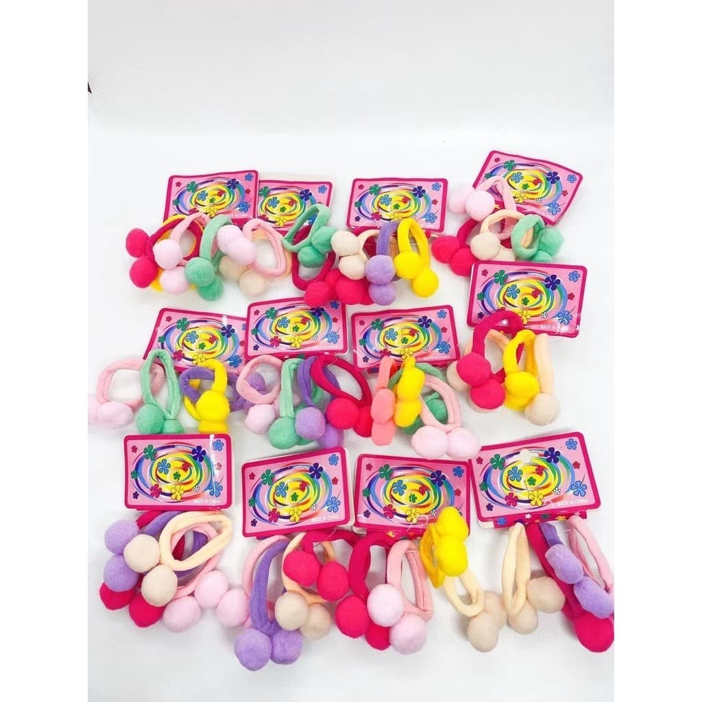 Elástico Com pom pom xuxinha, rabicó, para cabelo Colorido Com Enfeite 48 Peças-YOUYI
