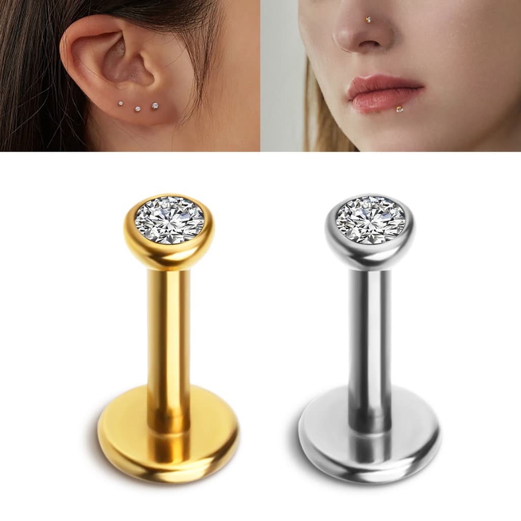 Piercing Labret Ponto De Luz Titânio Zircônia | Helix, Tragus, Conch, Nariz, Boca-Medusa Nostril Brinco Piercing Trágus