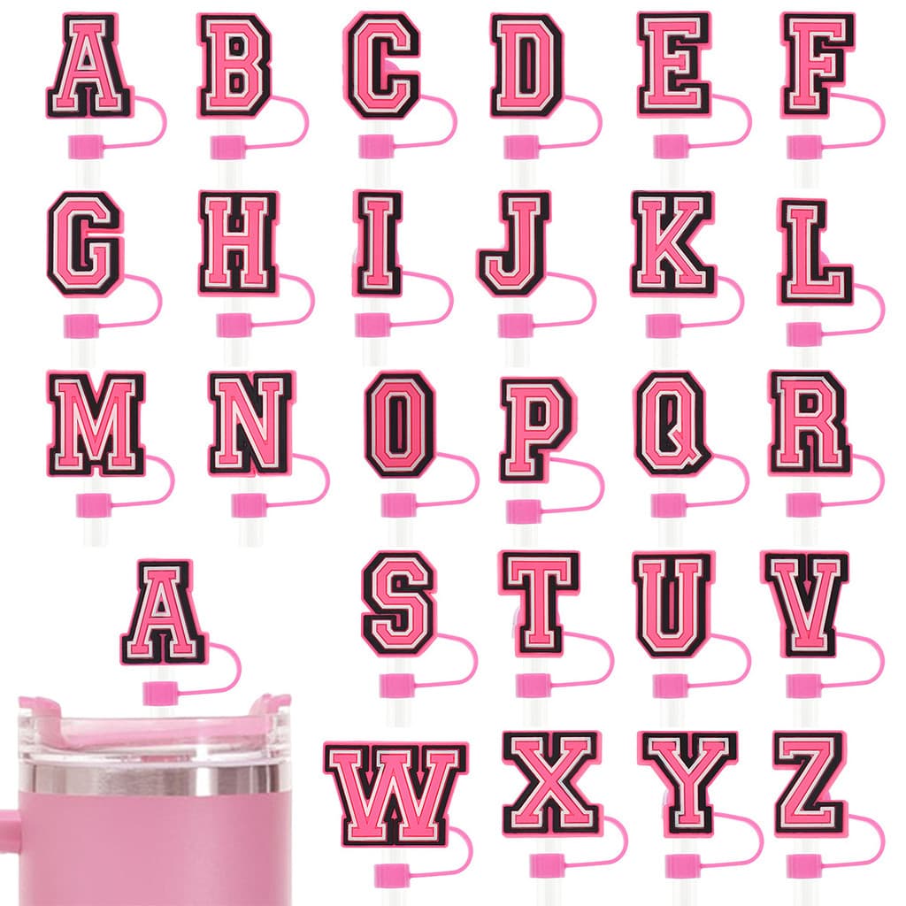 Tampa protetora de silicone rosa com letras em inglês para stanley canudos 10mm decorativos tampa anti-pó removível DIY