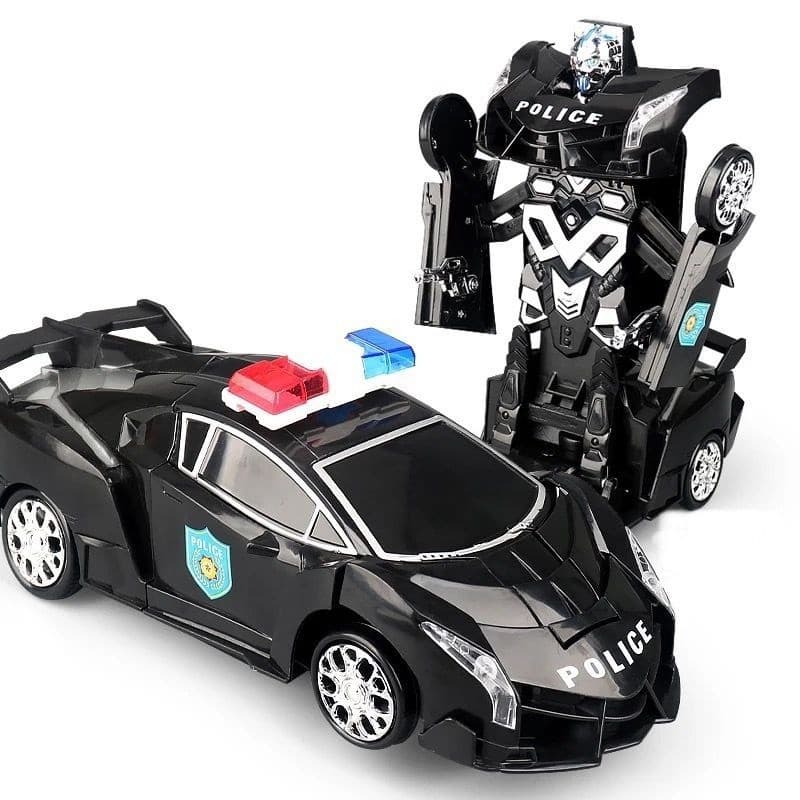 Carrinho Venom Transformes Policia Preto 2 em 1 Bate e Volta Gira 360°