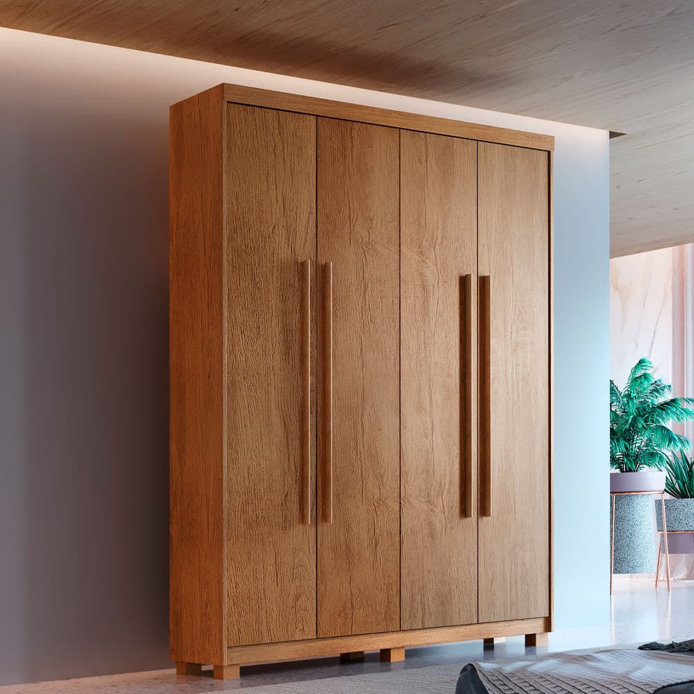 Guarda Roupa Solteiro Heros 4 Portas MDF Com pés Moderna