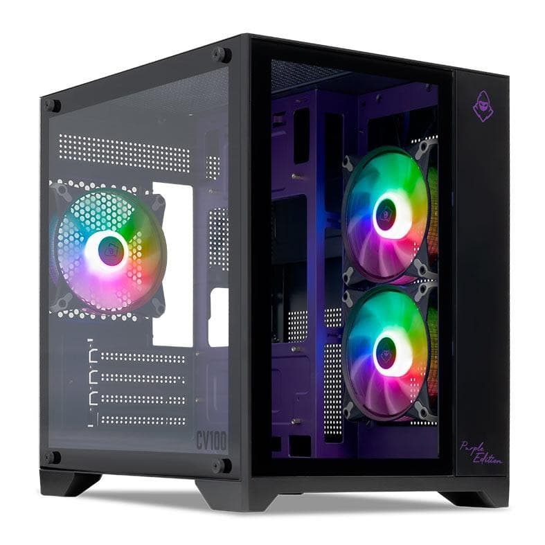 Gabinete Gamer Aquário Mancer CV100 Purple Edition,Mid-Tower,Lat/Vidro C/3 Fans,Preto,MCR-CV100-PEB
