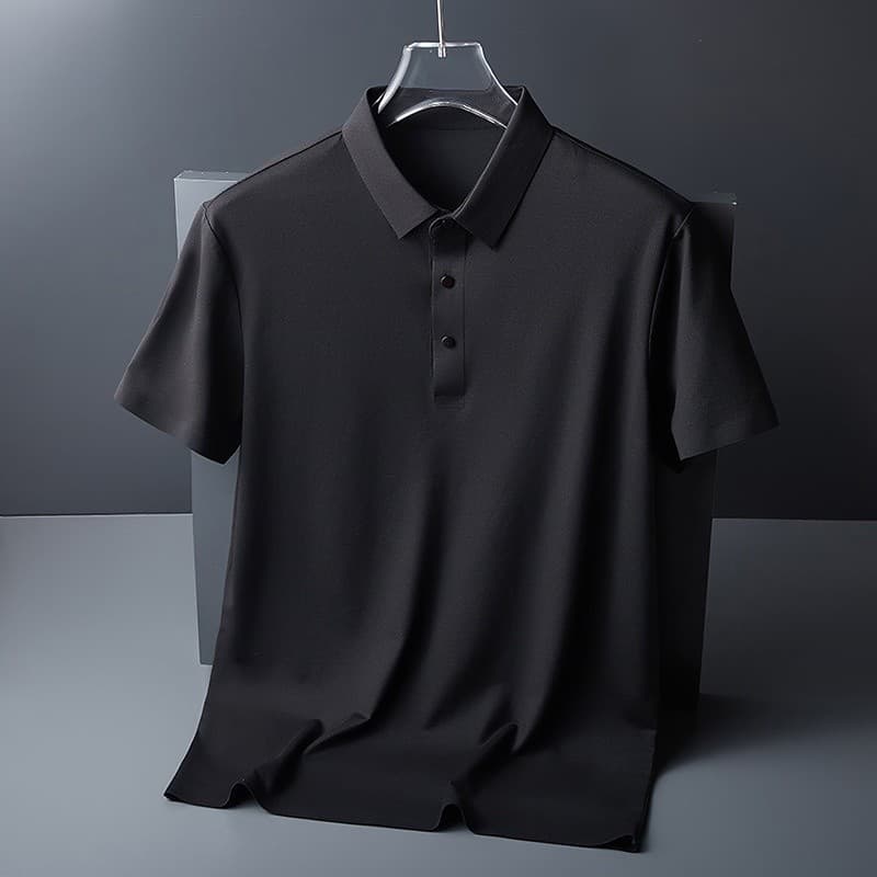 Camisa De Seda Para Homens De Negócios Leve Manga Curta Não-Iron High-End Casual POLO Sem Costura