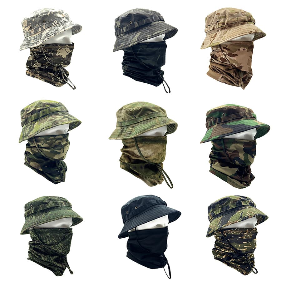 Gorro De Pescador Camuflado Ao Ar Livre , Chapéu De Sol De Verão Caminhada Masculino + Combinação De Máscara
