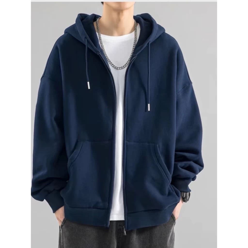 Blusa Moletom com Ziper Masculina Flanelada Bolso Canguru Lisa