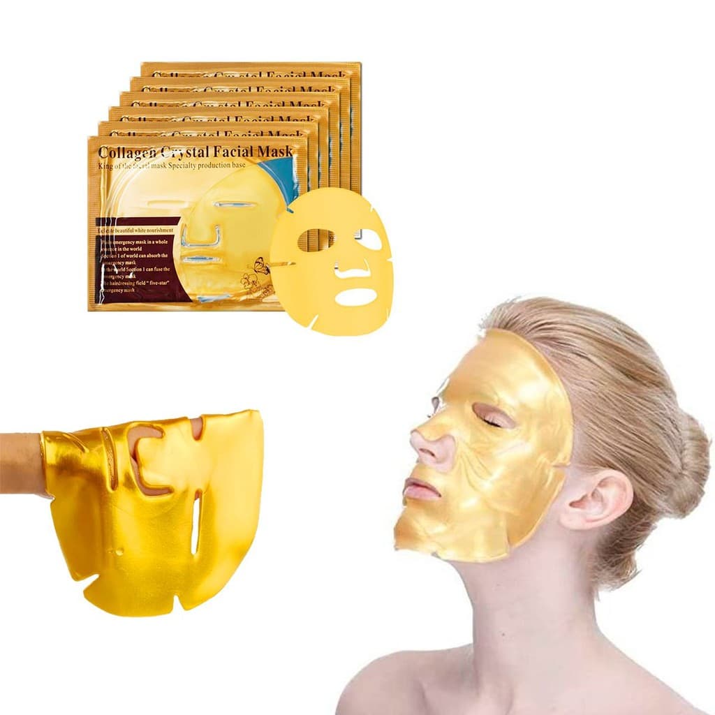 Máscara Facial de Ouro Colágeno Hidratante, Rejuvenescedora e Antienvelhecimento – Kit com 5 Unidades
