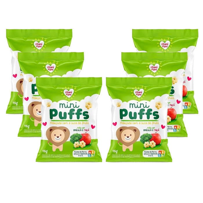 MINI PUFFS BRÓCOLIS E MAÇÃ 6x15g - NHAMI MAMI 