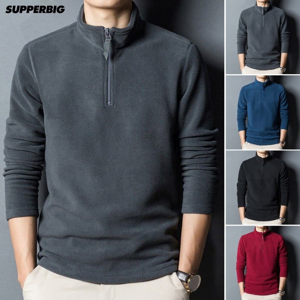 Suppdn Men Sweatshirt De Inverno Outono-Colarinho De Zíper Manga Longa Sólido De Velo Polar Grosso