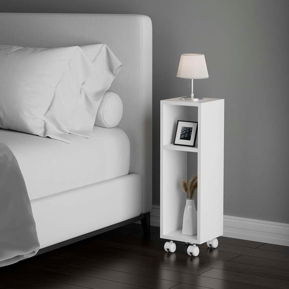 Mesa De Cabeceira Pequena com rodinhas 20x20x60cm Branco Quarto Sala