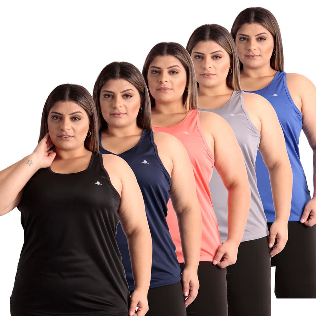 Kit 5 Blusas Regatas Dry Fit Plus Size Fitness Feminina