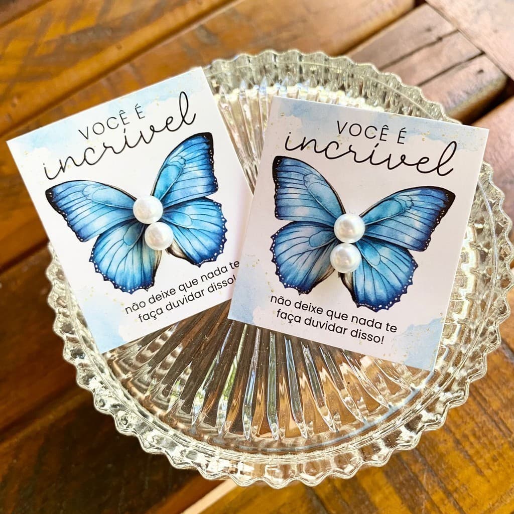 Mini Cartão tag Borboleta Azul + Brincos e tarrachas cartão tamanho 4x5cm