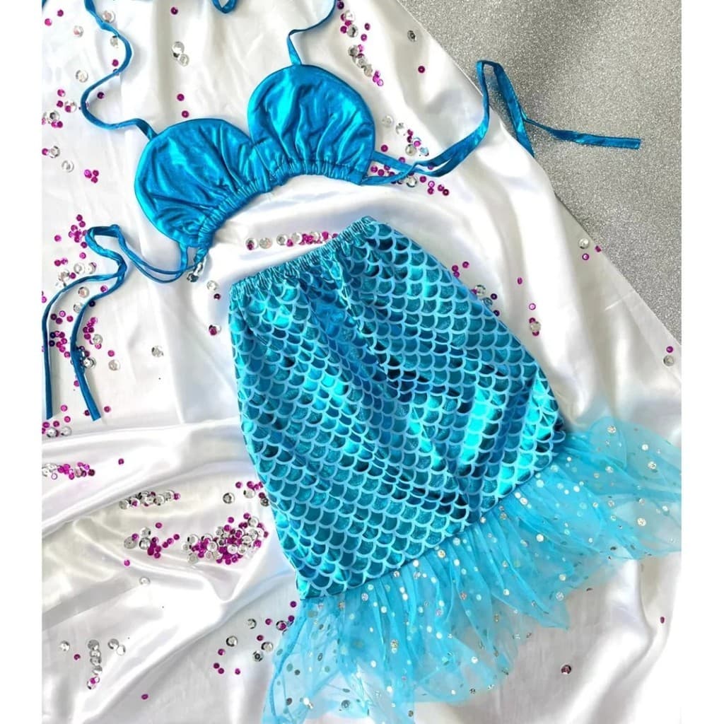Fantasia BIQUINI Infantil de Sereia Tule Biquini + Saída Cauda Festa Cosplay