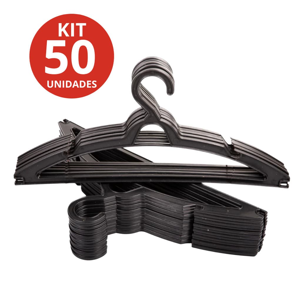 Kit 50 Cabides Preto Adulto Reforçado Premium