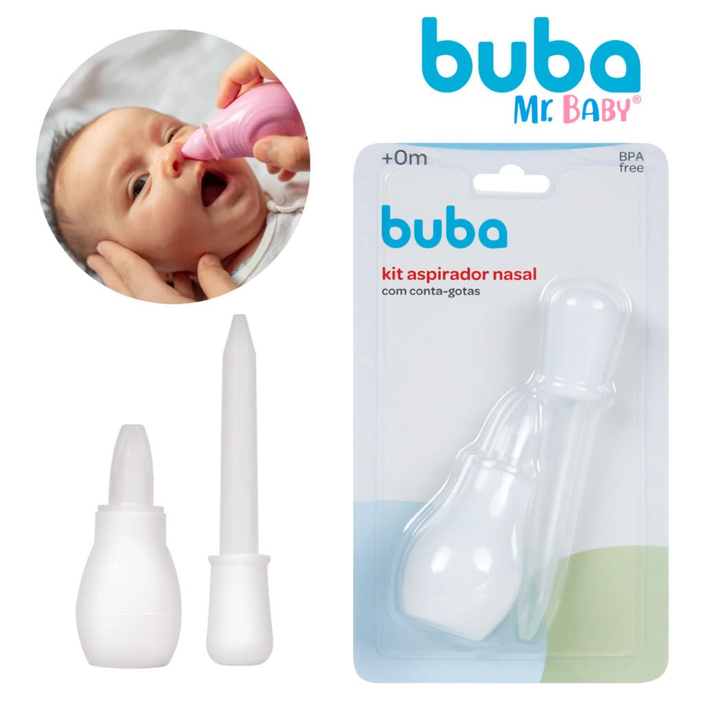 Kit Aspirador Nasal com Conta-Gotas Bebê Infantil Buba