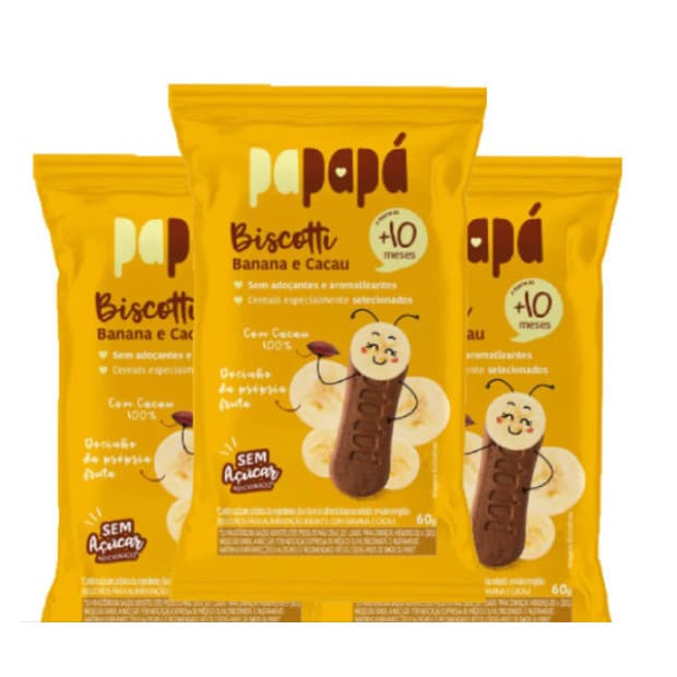 Biscoito Infantil Papapá Zero Açúcar Banana Cacau 3 pacotes