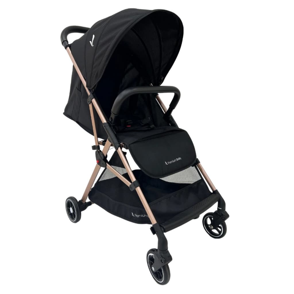 Carrinho de Bebê Zurich Preto/Rosé Couro Preto -Premium Baby