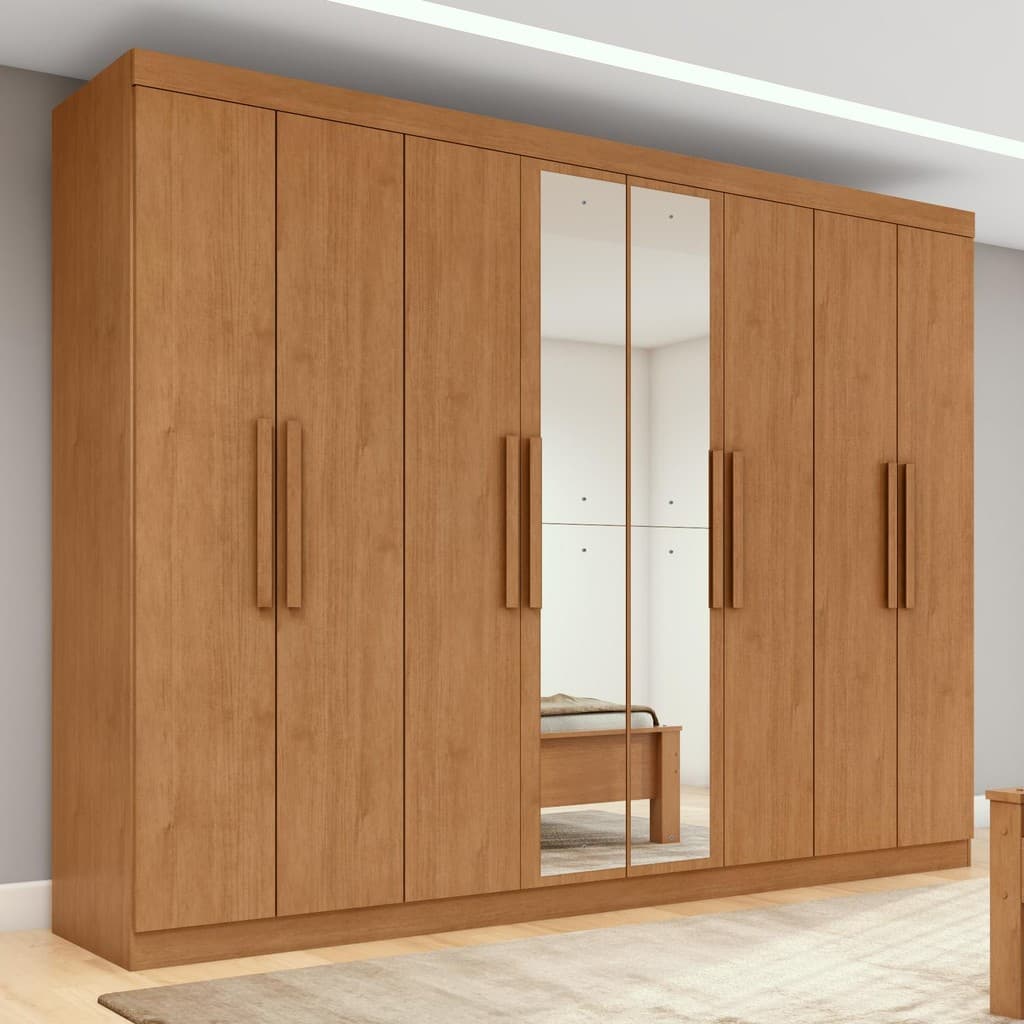 Guarda-roupa Casal Easy Slim 8 Portas Espelho Amendoa Clean