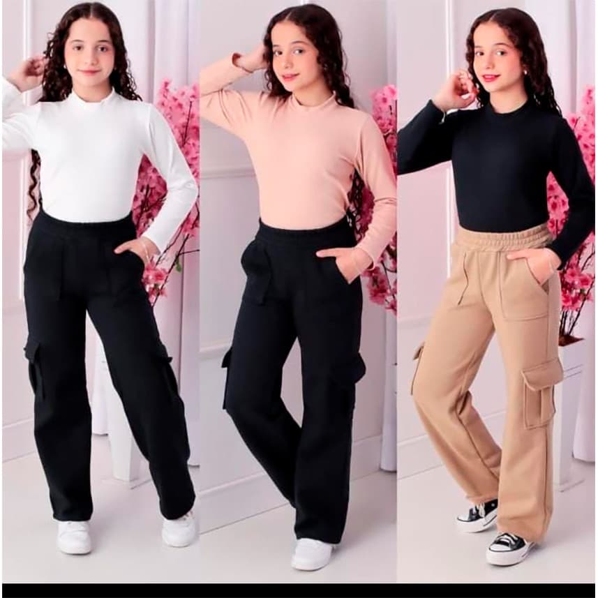 Calça Cargo  moletom juvenil