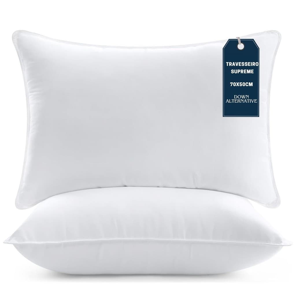 Kit 2 Travesseiro Antialérgico Supreme Macio 70x50cm Confortável Lavável Em Máquina Fibra Siliconada