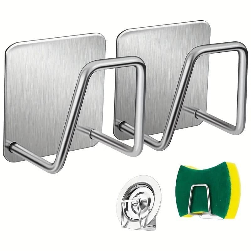 Gancho Adesivo Inoxidável Aço Inox Sem Furo Kit 2 ou 4 Peças Suporte Porta Esponja Pia Banheiro