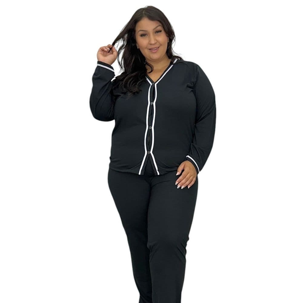 Pijama Inverno Plus Size Blusa Manga Longa e Calça 50 52 54 56