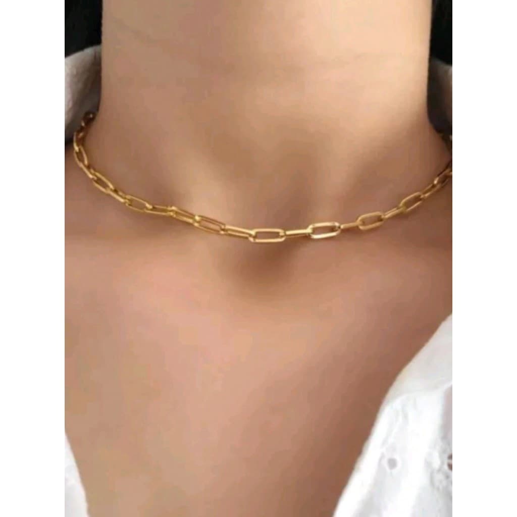 Colar Feminino Cordão Em Elos Cadeado Aço inox Banhado Dourado Antialérgico rn001 004