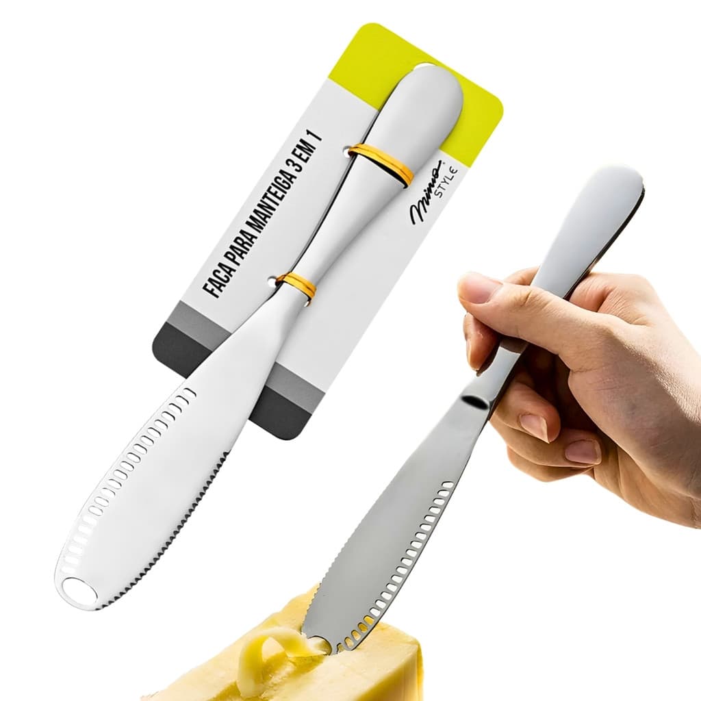 Faca Espátula 3 Em 1 Para Manteiga Margarina Queijos Aço Inox Resistente Mimo Style
