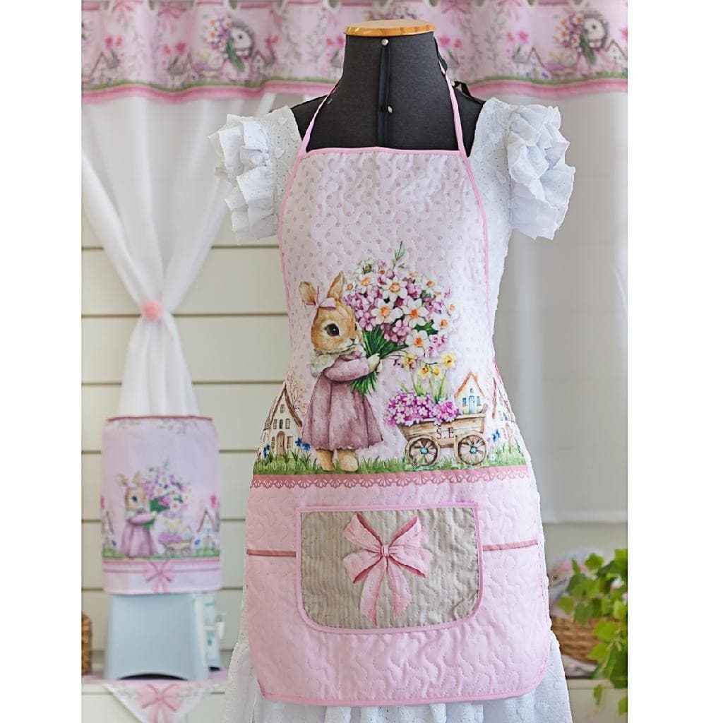 Avental Para Cozinha Matelado Estampa De Páscoa Digital Coelhinha Rose