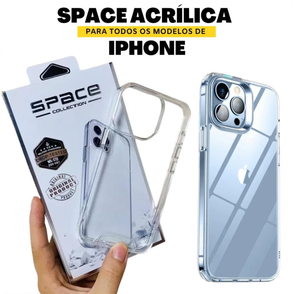 Capa Capinha Clear Case Space Para iPhone XR 11 12 13 14 15 16 17 pro promax