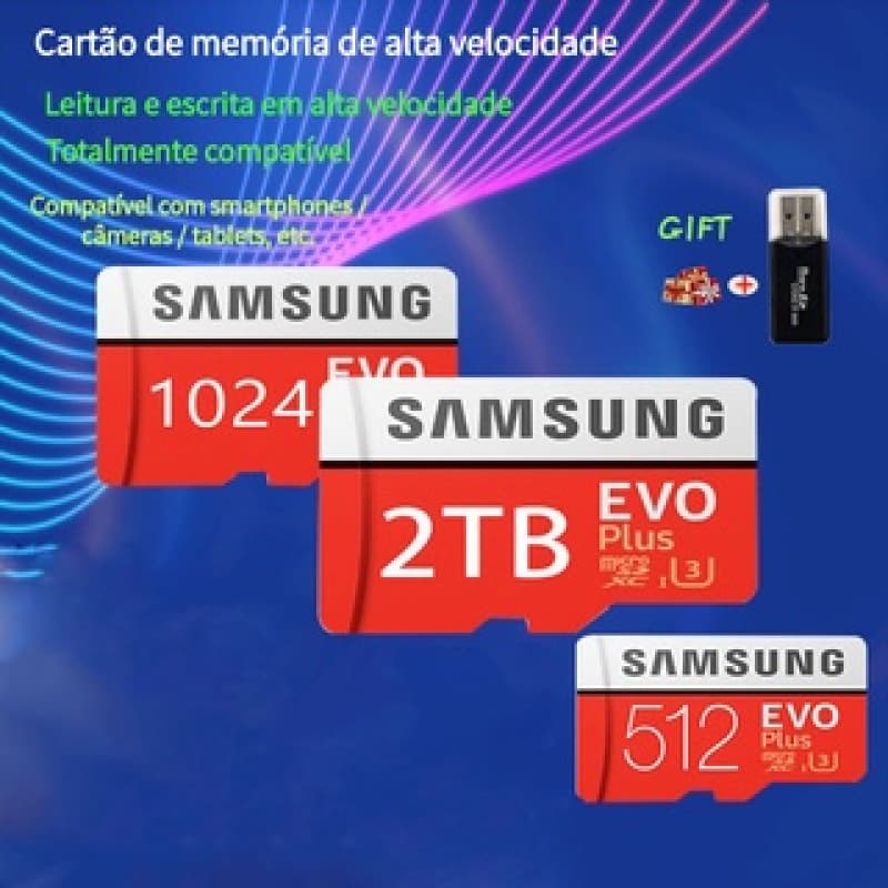 Samsung - Cartão de Memória Micro SD 512GB/1TB/2TB Classe 10 Velocidade 100Mb/S   Para Telefone, Computador, Tablet