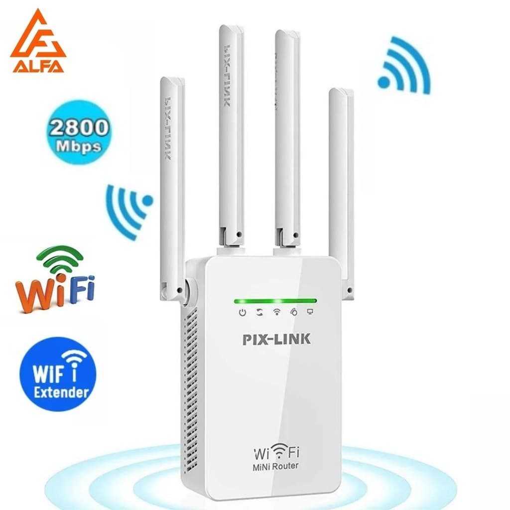 Kit 2 Repetidor e Roteador Wifi 4 Antenas Amplificador De Sinal 2800M Pix-link