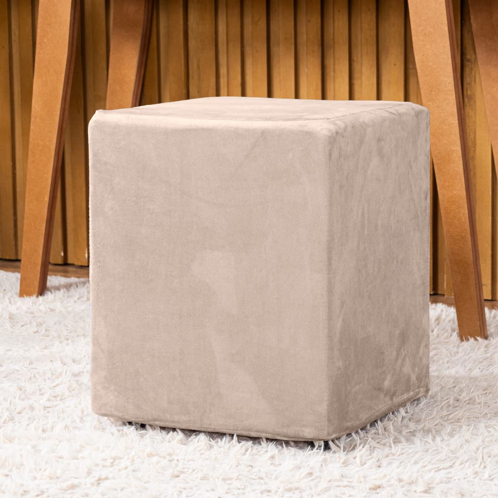 Capa de Puff Banquinho Quadrado em Veludo Avulsa Lisa Ajustável com Elástico Suede Aveludado Pufe