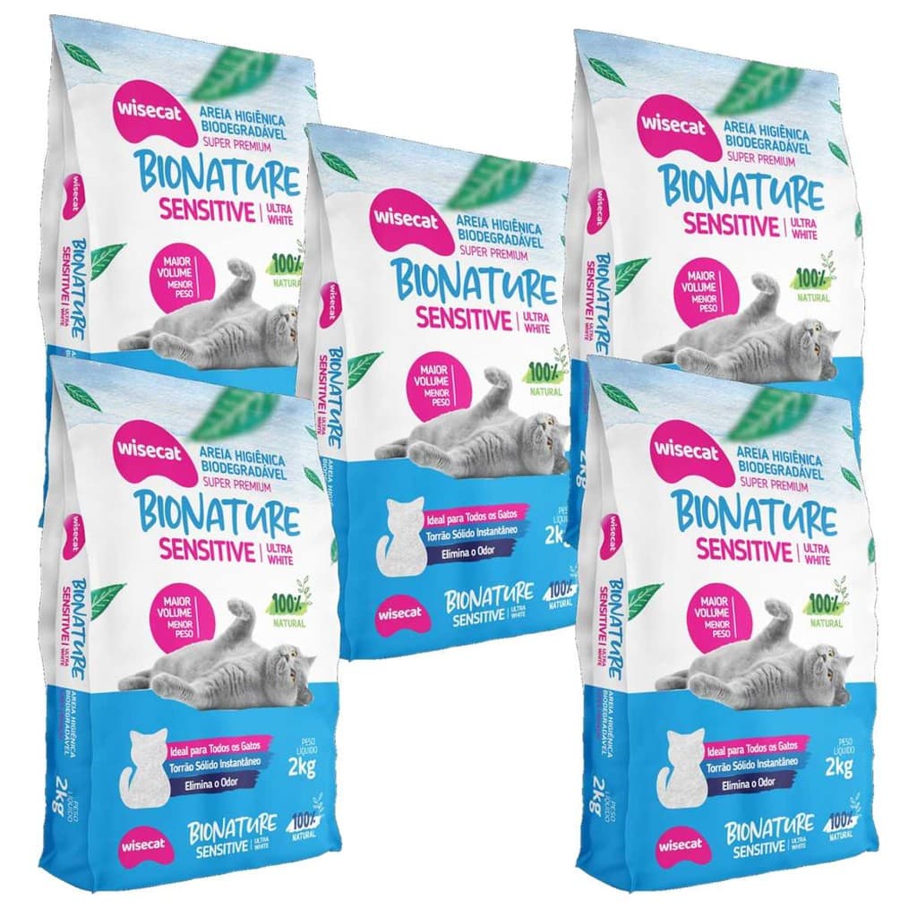 Areia Higiênica Biodegradável Para Gatos Bionature Sensitive 2kg 5un