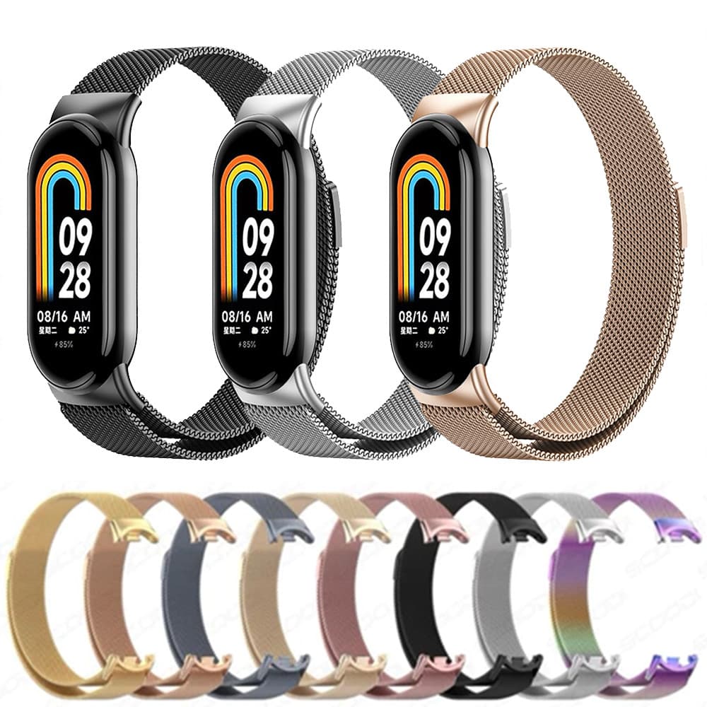Pulseira para Mi Band 8 Magnética De Metal Milanês Para Mi Band 8 e 9 e 10 Bandas Pulseira Watchband