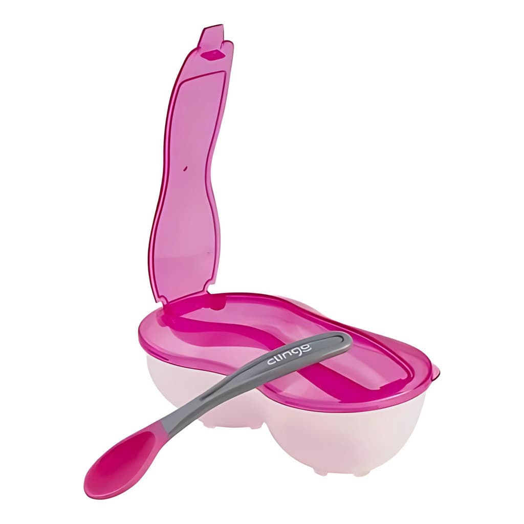 Prato Bebe C/ Divisória Colher Silicone Cor Rosa - Clingo