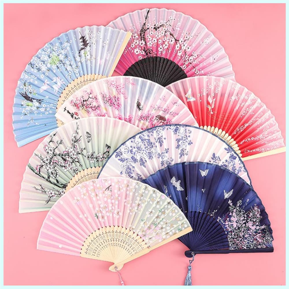 Dança Retro Seda Dobrável Mão De Ventilador De Madeira Bambu Antiga De Casamento Chinesa Mulher