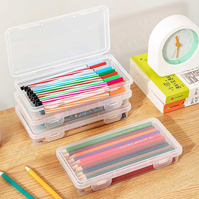 Grande Capacidade Caixa De Plástico Transparente Estudante Pincel Esboço Lápis Caso Empilhável Papelaria Organizador Arm