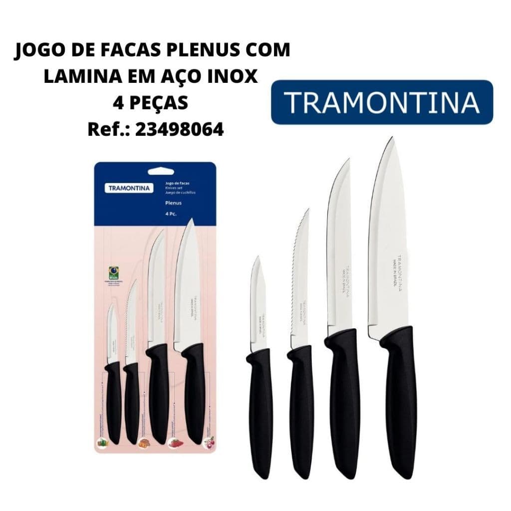 Jogo de Facas Tramontina Plenus com Lâminas em Aço Inox e Cabos Preto 4 Peças Ref.: 23498064