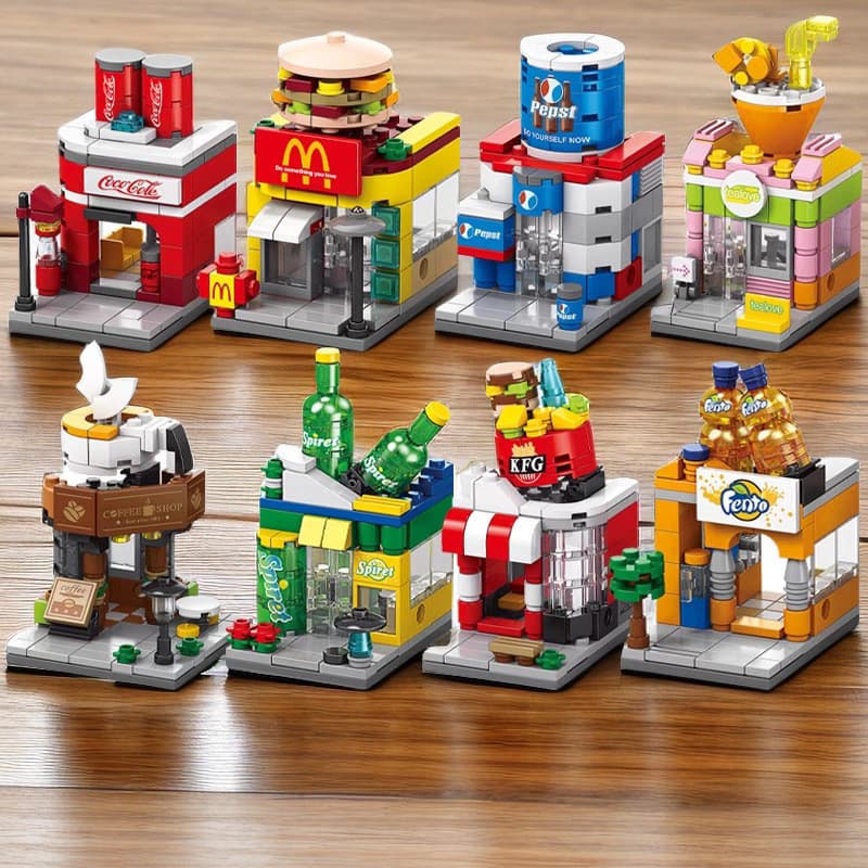 Mini vista de rua compatível Lego cidade construção brinquedos infantis pequenas partículas blocos de construção meninos meninas Ed