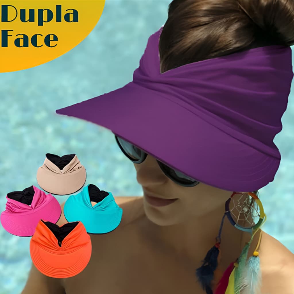 Viseira de Praia Dupla Face Turbante Elegante Proteção Solar UV Esporte Clube Piscina Chapeu de Praia Feminino