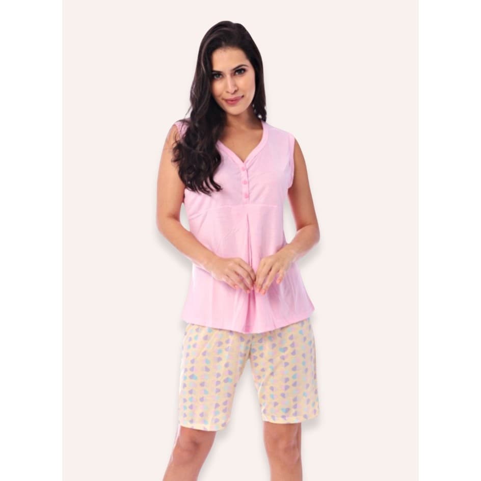 Bermudoll Feminino Gestante Bella Rosa Corações